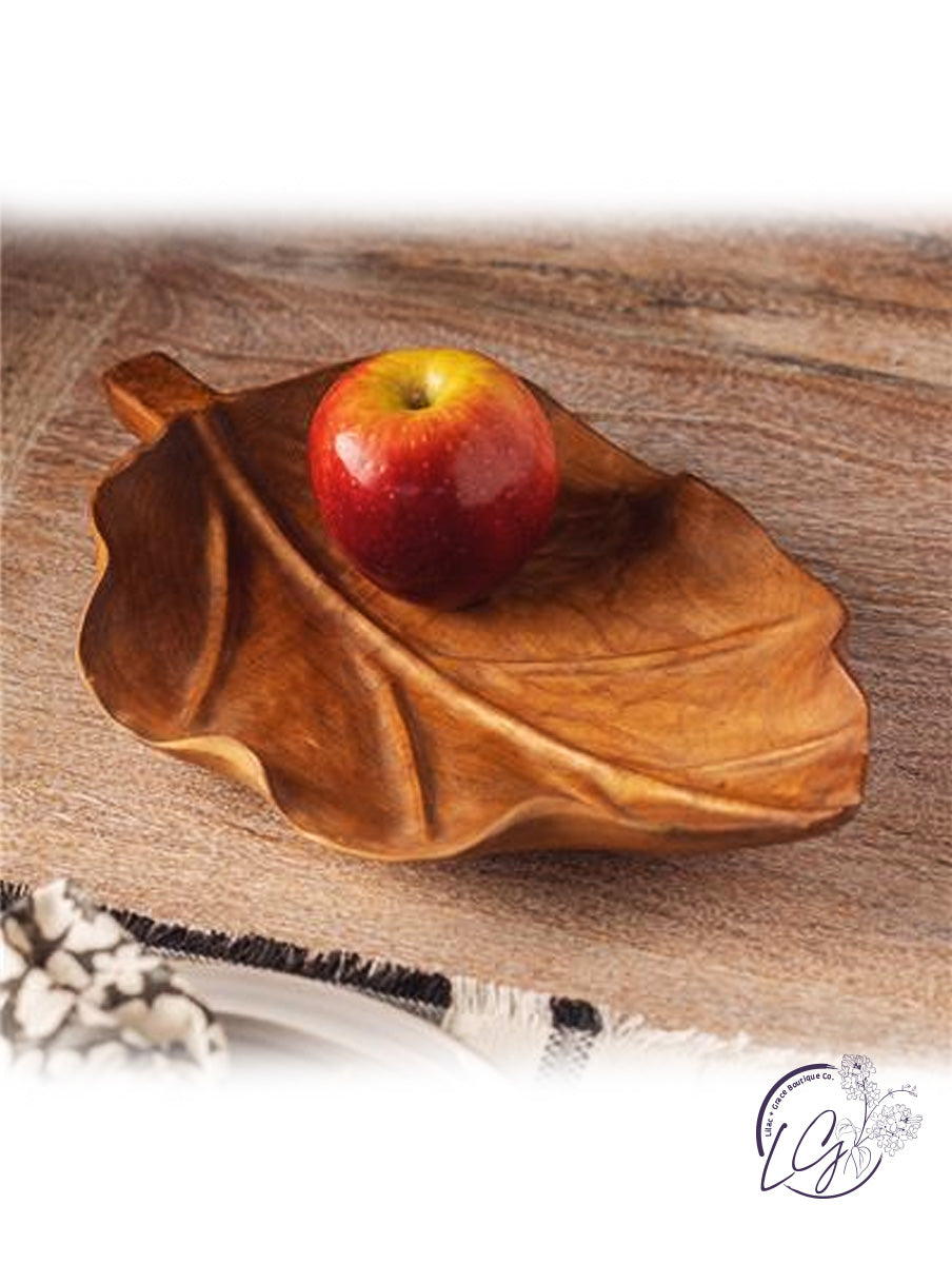 Bali Teak Hand Carved Leaf Bowl