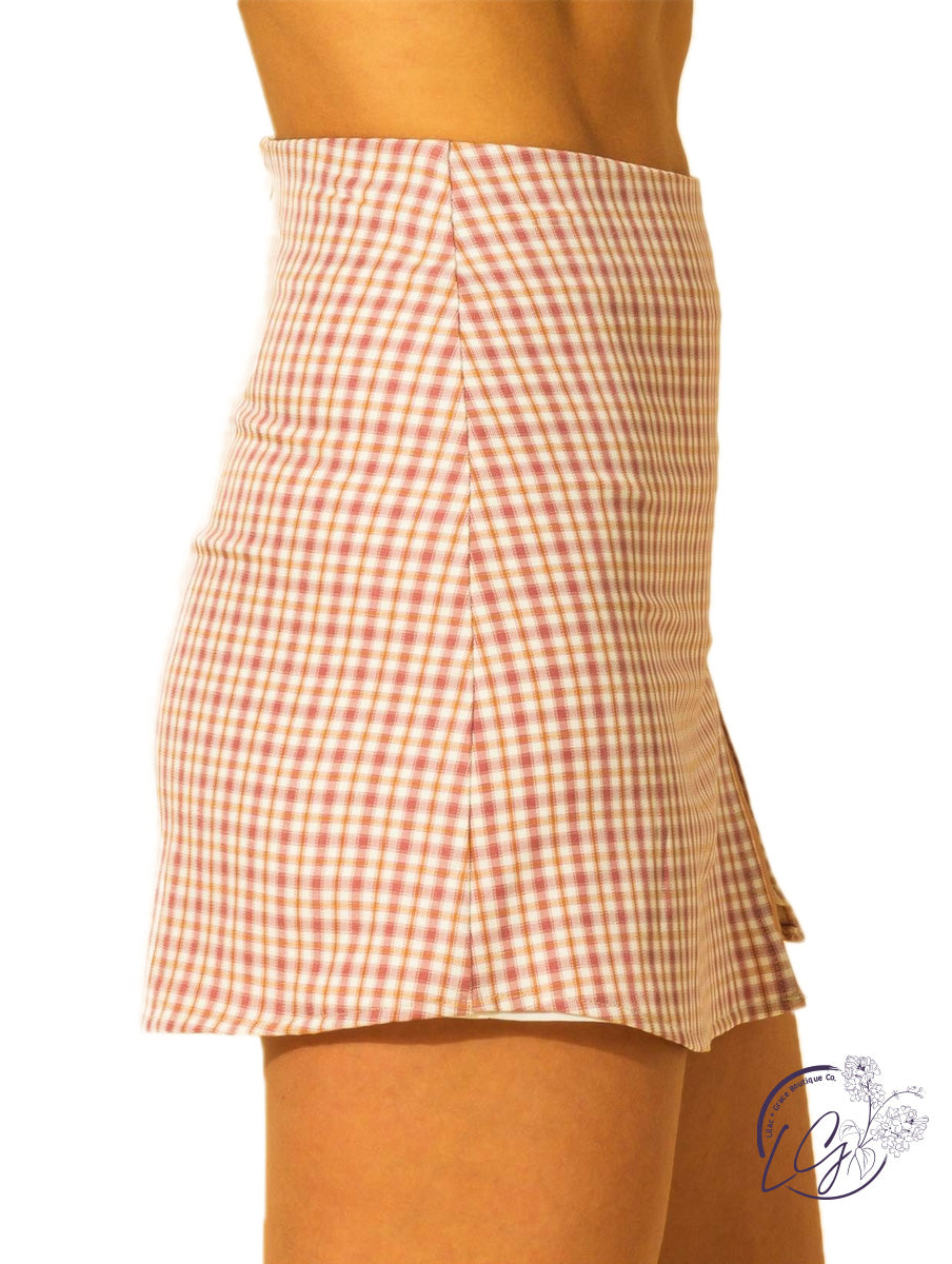 Game on plaid mini skirt