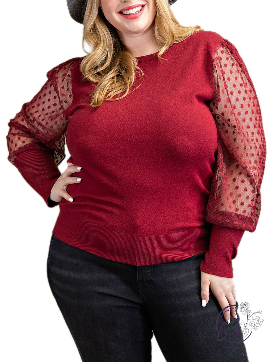 Curvy Going Off Mesh Polka Dot Long Sleeve