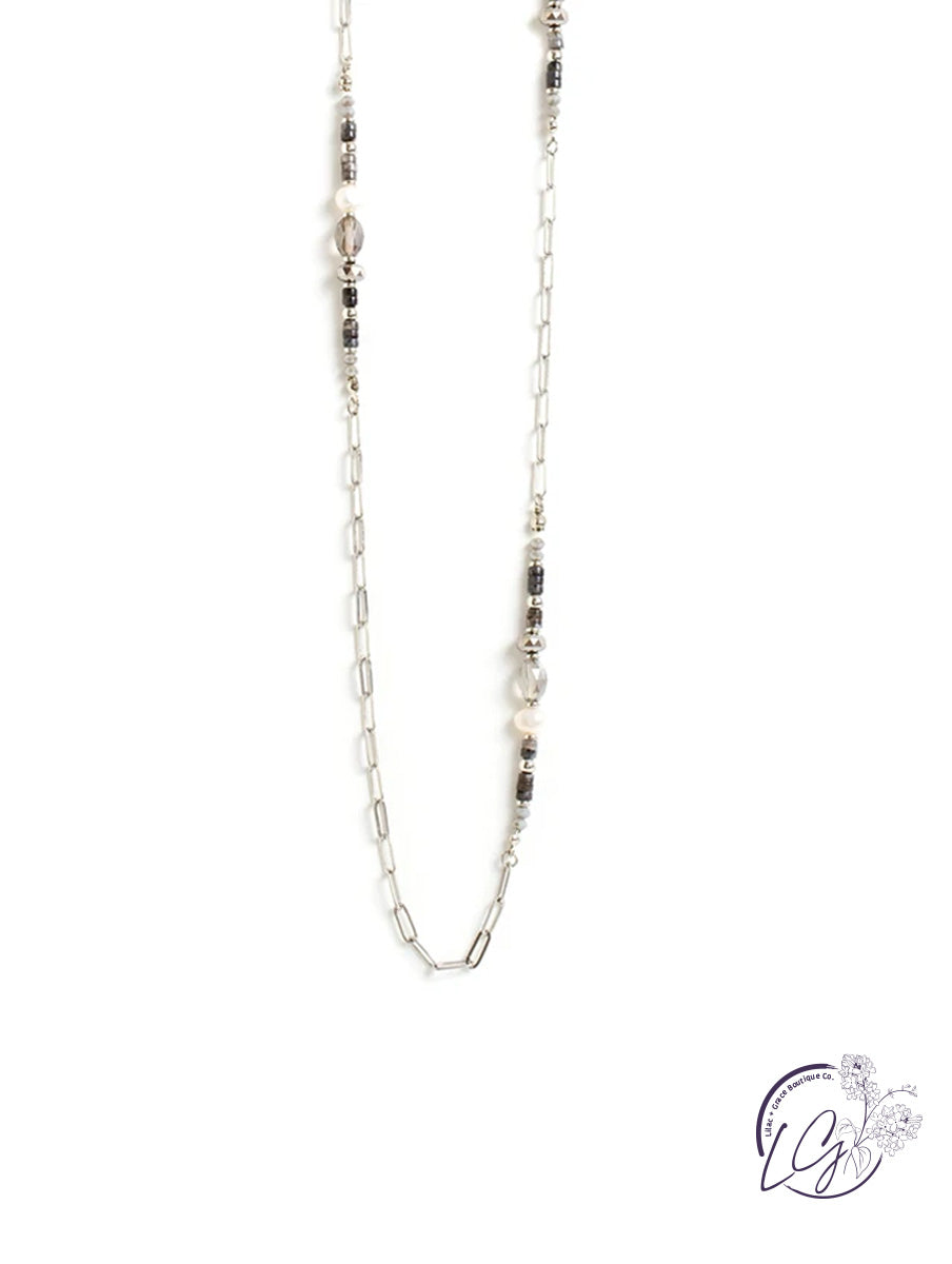 Long Crystal and Pearl Accented Necklace