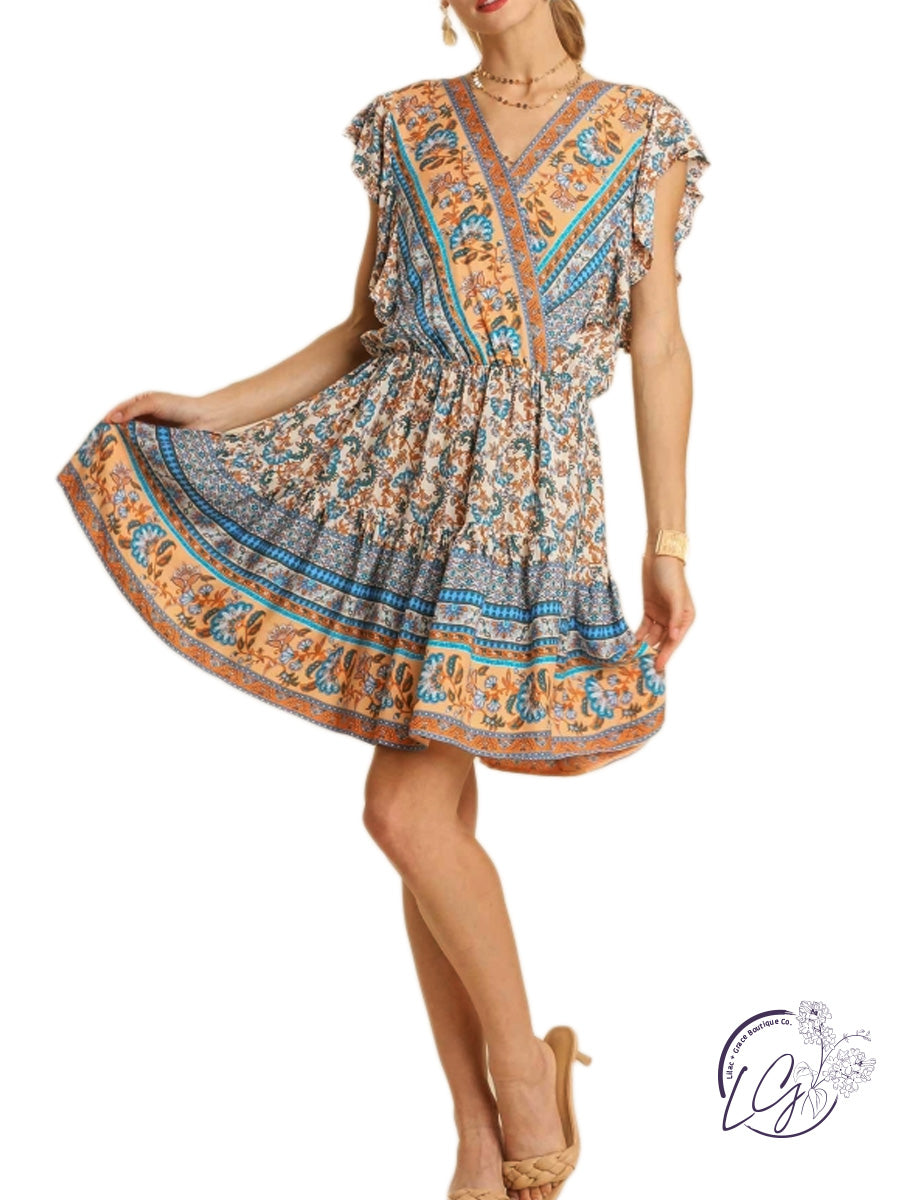 Paisley Border Print Dress