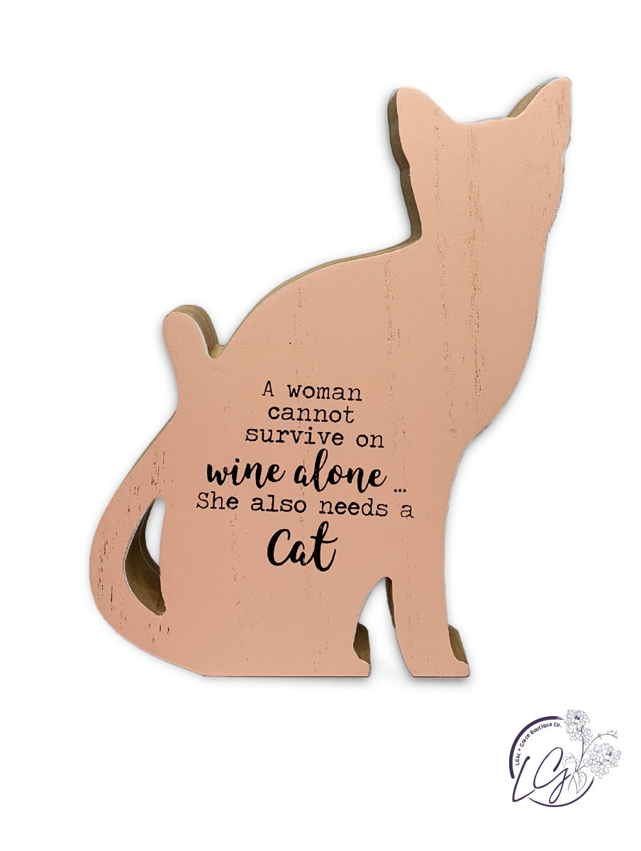 WOOD CAT CUTOUT TABLETOP SIGN