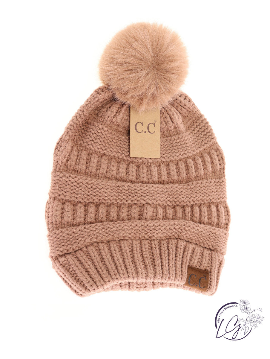 Super Soft Matching Fur Pom CC Beanie