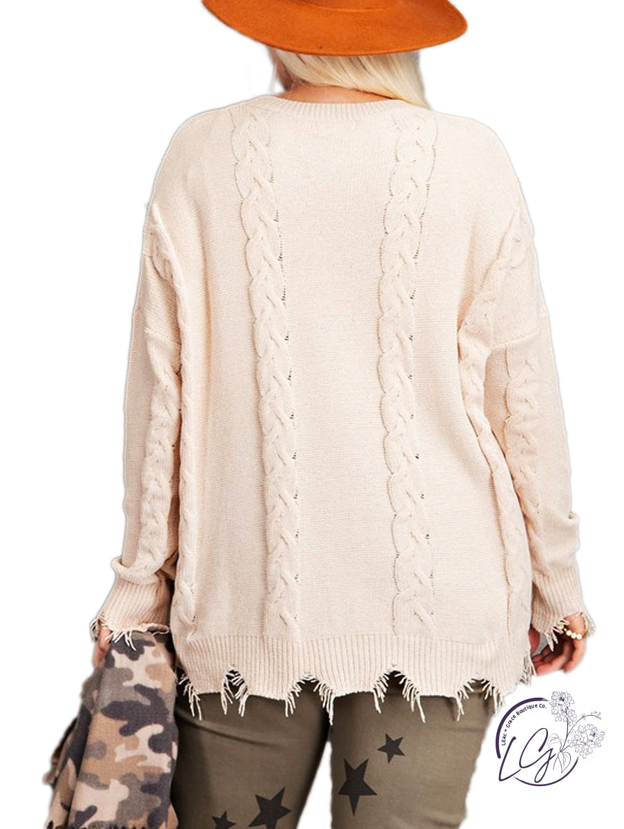 Curvy Puddle Jump Solid Cable Knit Sweater