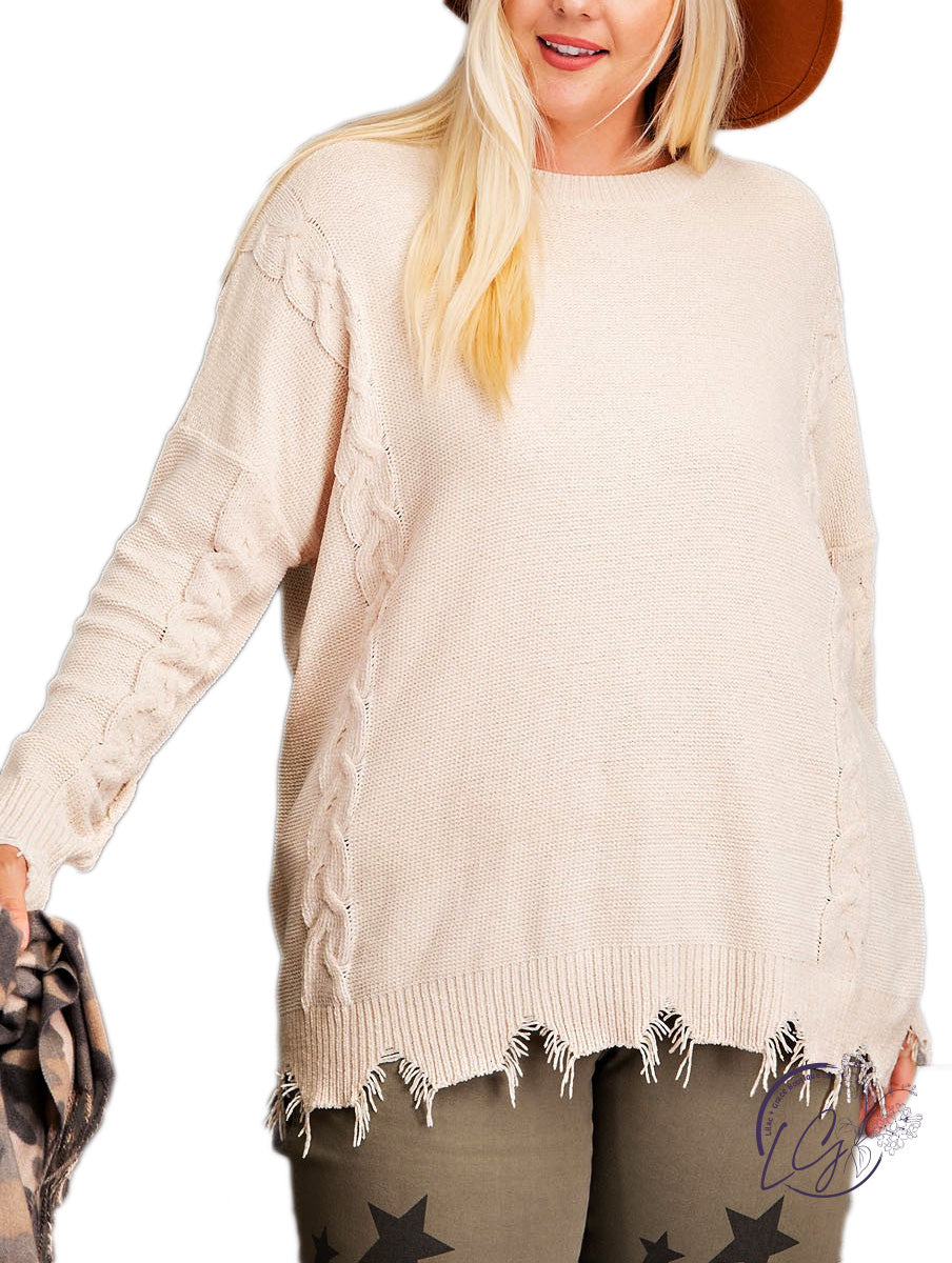 Curvy Puddle Jump Solid Cable Knit Sweater