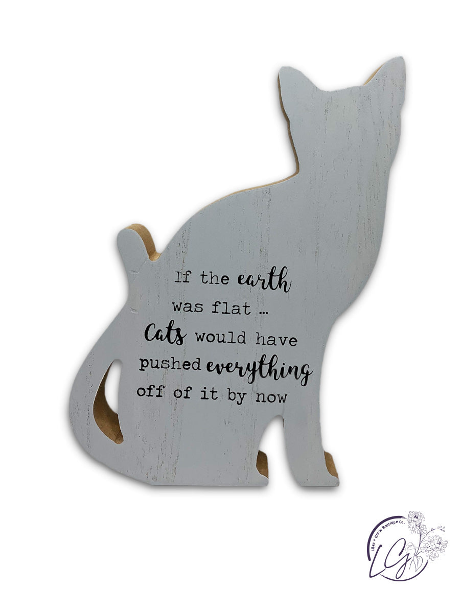 WOOD CAT CUTOUT TABLETOP SIGN