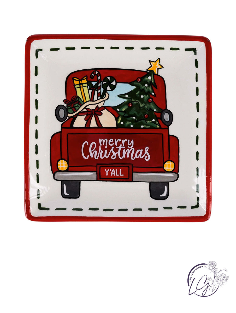 Red Truck Merry Christmas Canape Plate