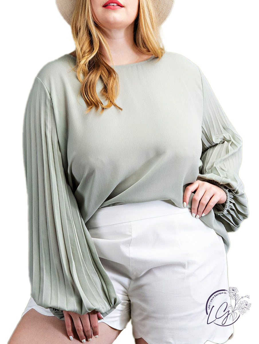 Curvy Times of Fun Pleated Sleeve Blouse