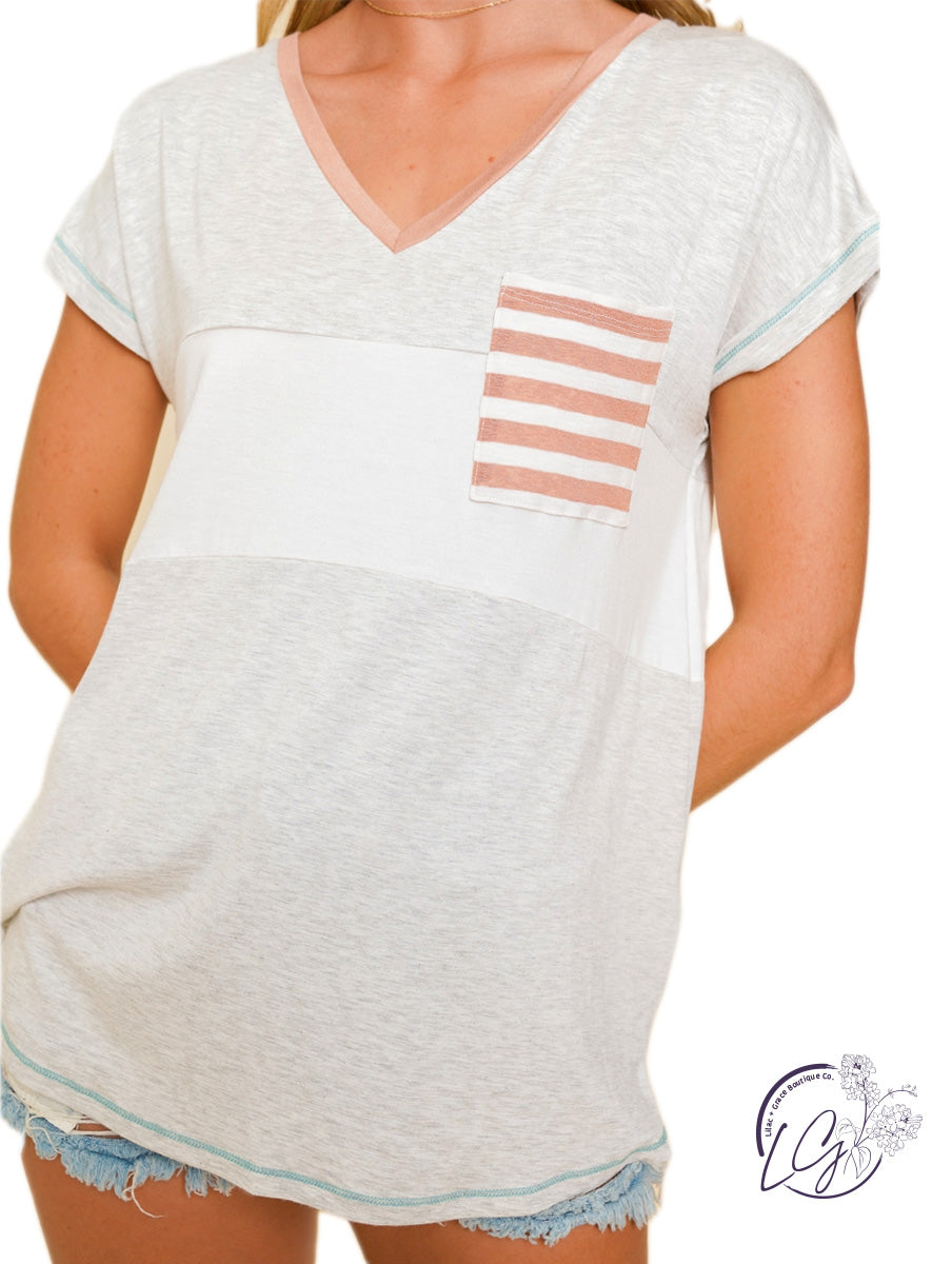 More Celebrations Striped V-Neck Tee