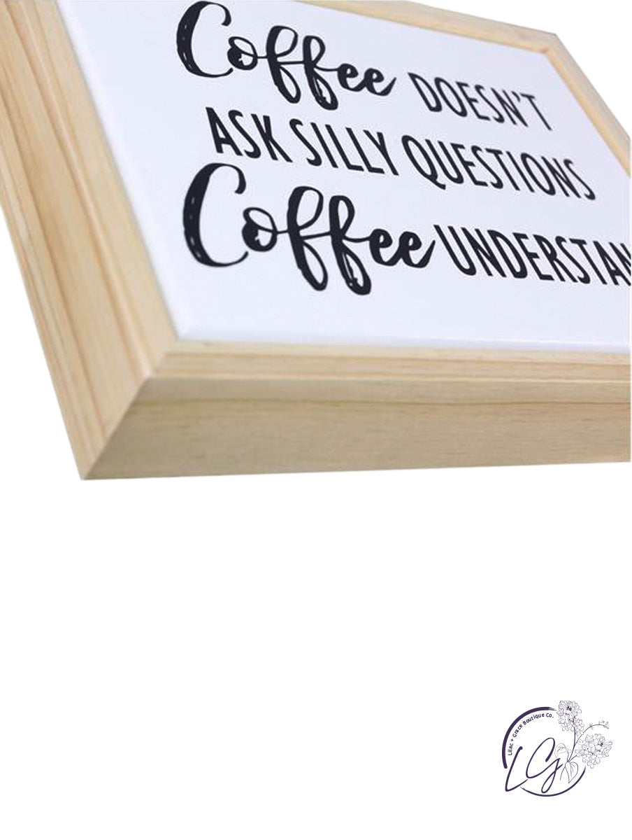 WOOD FRAMED ENAMEL FINISH COFFEE WALL SIGN