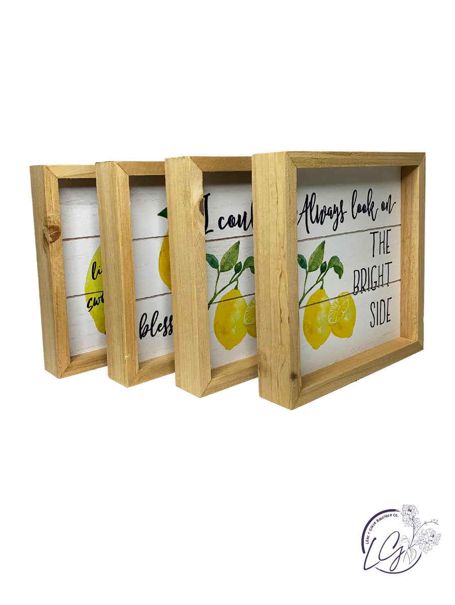 WOOD FRAMED LEMON TABLETOP/WALL SIGN