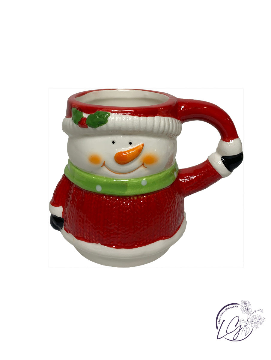 Red Sweater Santa & Snowman Mug