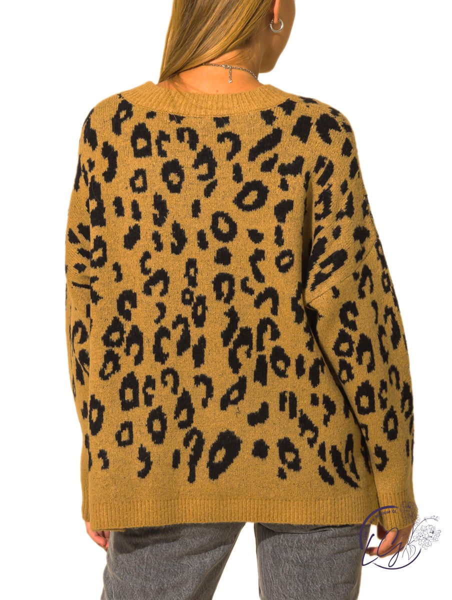 COZY ANIMAL PRINT HIGH-LOW PULLOVER SWEATER