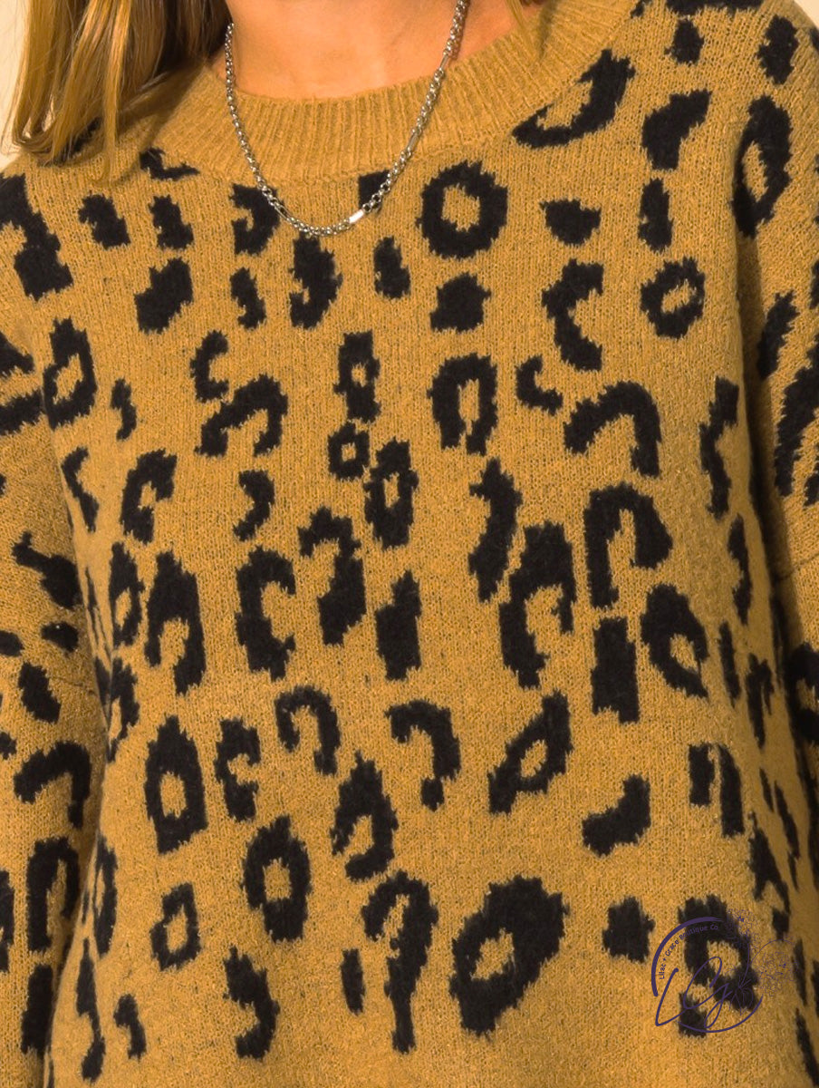 COZY ANIMAL PRINT HIGH-LOW PULLOVER SWEATER