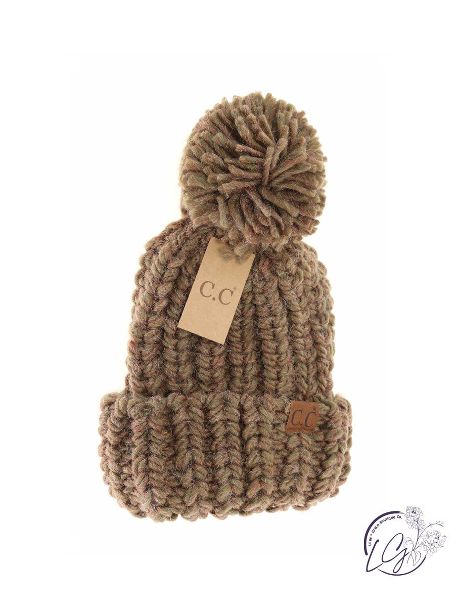 Chunky Knit Yarn Pom CC Beanie