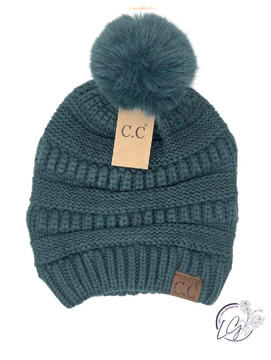 Super Soft Matching Fur Pom CC Beanie