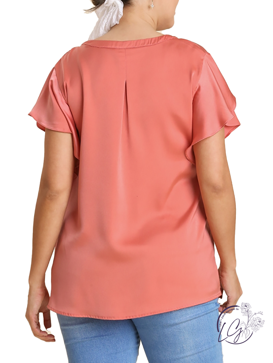 Curvy Let's Later Satin Short Sleeve Blouse