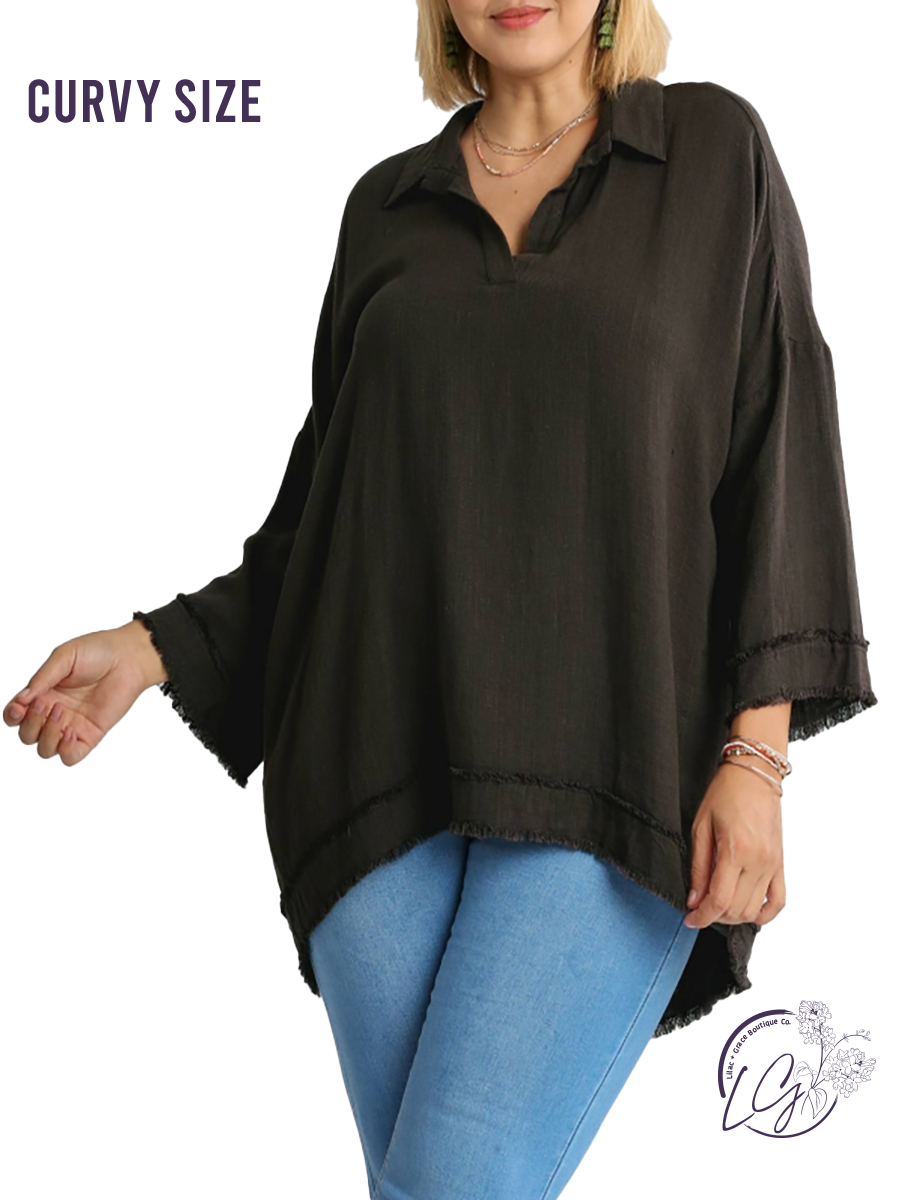 Curvy Day to Night Collared 3/4 Sleeve Top