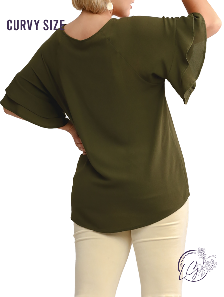 Curvy Come Prepared Ruffle Sleeve Blouse