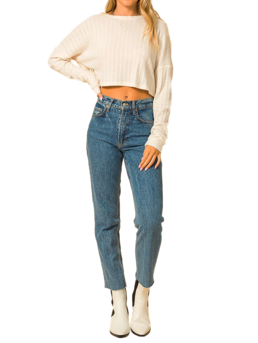 CREW NECK DROP SHOULDER CROP TOP